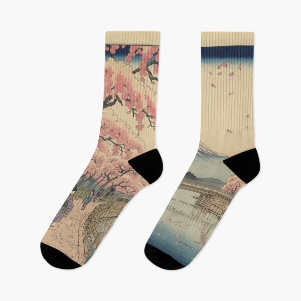 Item preview, Sendero fluvial con cerezos en flor en Ukiyoe, período Edo, con el monte Fuji designed and sold by Vandy Fullam.