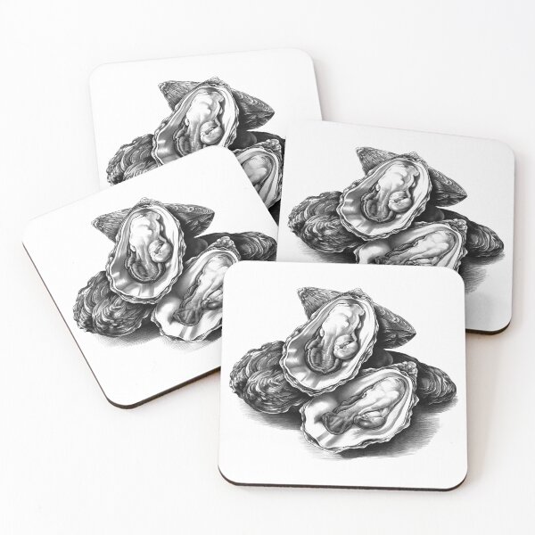 Item preview, Realistic Oysters Illustration | Black and White Seafood Fine Art Drawing designed and sold by inkoutninja.