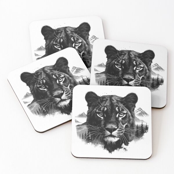 Item preview, Majestic Tiger with Mountain Forest | Black and White Wildlife Landscape Art designed and sold by inkoutninja.