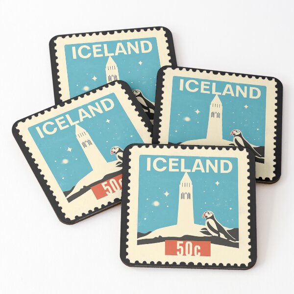 Item preview, Vintage Iceland Postage Stamp Art - Hallgrimskirkja & Puffin designed and sold by tiigerdad.