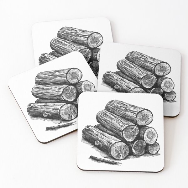 Item preview, Stack of Firewood Logs | Black and White Rustic Nature Illustration designed and sold by inkoutninja.