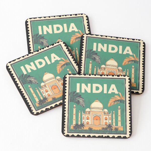 Item preview, Vintage India Postage Stamp Art - Taj Mahal & Palms designed and sold by tiigerdad.