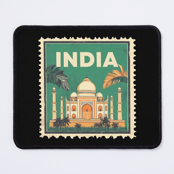 Item preview, Vintage India Postage Stamp Art - Taj Mahal & Palms designed and sold by tiigerdad.