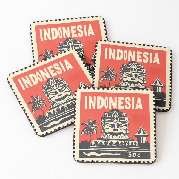 Item preview, Vintage Indonesia Postage Stamp Art - Ancient Temple & Palm designed and sold by tiigerdad.