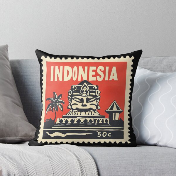 Item preview, Vintage Indonesia Postage Stamp Art - Ancient Temple & Palm designed and sold by tiigerdad.