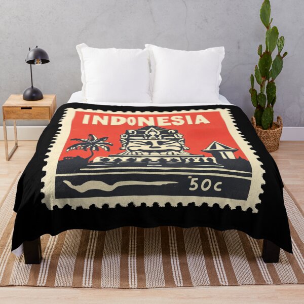 Item preview, Vintage Indonesia Postage Stamp Art - Ancient Temple & Palm designed and sold by tiigerdad.