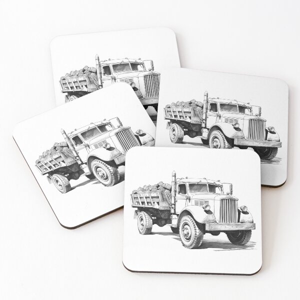 Item preview, Vintage Dump Truck with Firewood | Black and White Rustic Americana Illustration designed and sold by inkoutninja.