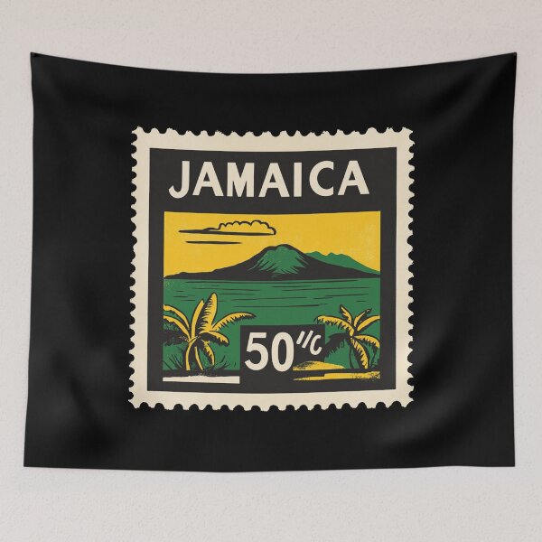 Item preview, Vintage Jamaica Postage Stamp Art - Blue Mountains & Tropical Palms designed and sold by tiigerdad.