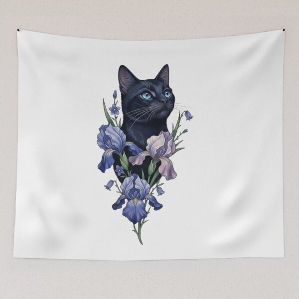 Item preview, Mystical Black Cat and Blue Iris designed and sold by CHRIST5000.