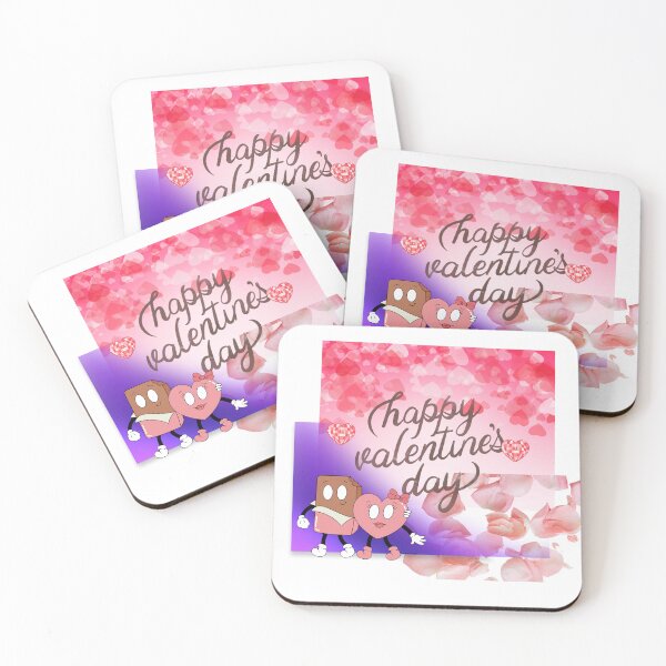 Item preview, Happy Valentine’s Day – Pink & Purple Love Squares with Hearts and Chocolate Characters designed and sold by Aura Design.