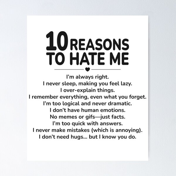 Item preview, 10 Reasons to Hate Me Statement Typography | Bold Self-Aware Humor Design | Sarcastic Confident Attitude Art designed and sold by PaintedPixels01.
