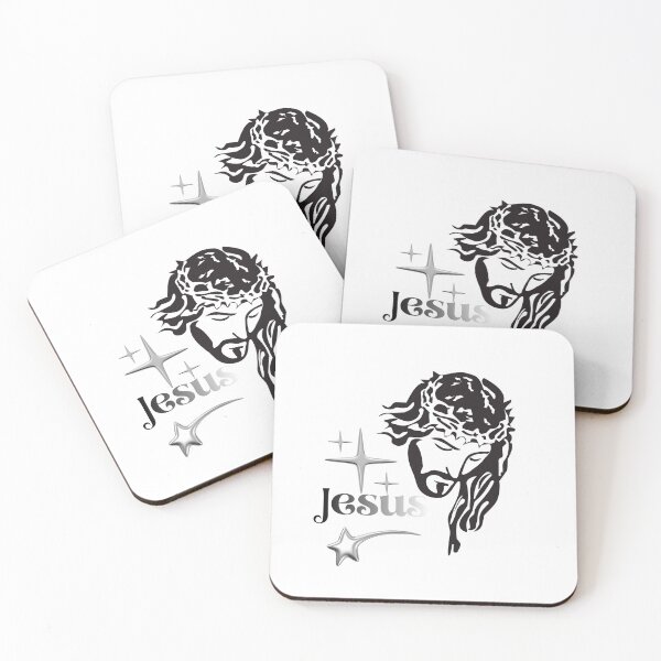 Item preview, Face of Jesus in Black and White with Silver Stars – Faith Art designed and sold by Aura Design.