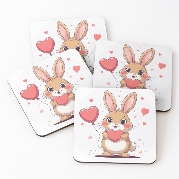 Item preview, Kids Style Bunny Holding Heart Balloon Valentine Sticker Illustration on White Background designed and sold by BankMano.