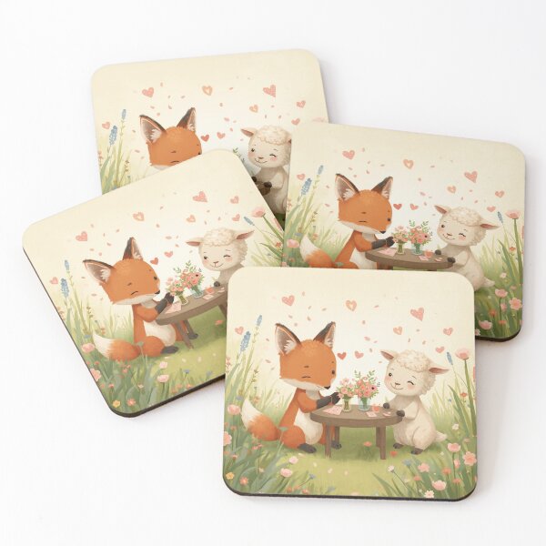Item preview, Valentine’s Early Spring Fox & Lamb Couple • Soft Meadow Love Art designed and sold by WildlifeWhimsy.