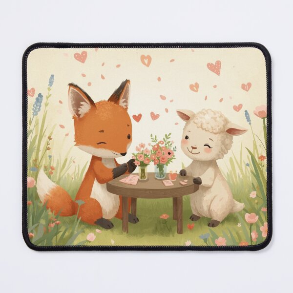 Item preview, Valentine’s Early Spring Fox & Lamb Couple • Soft Meadow Love Art designed and sold by WildlifeWhimsy.