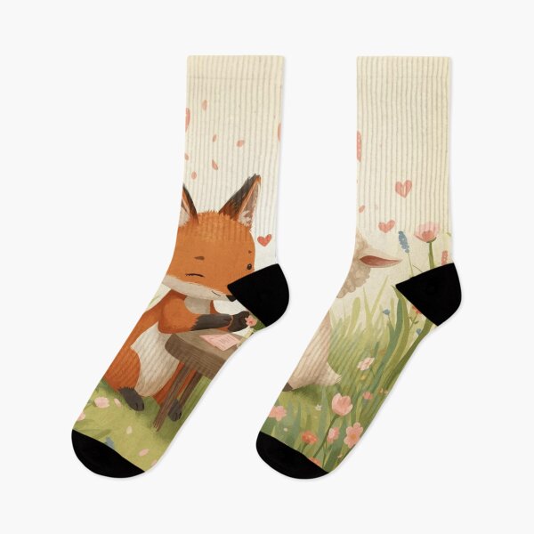 Item preview, Valentine’s Early Spring Fox & Lamb Couple • Soft Meadow Love Art designed and sold by WildlifeWhimsy.
