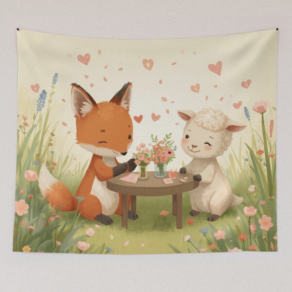 Item preview, Valentine’s Early Spring Fox & Lamb Couple • Soft Meadow Love Art designed and sold by WildlifeWhimsy.