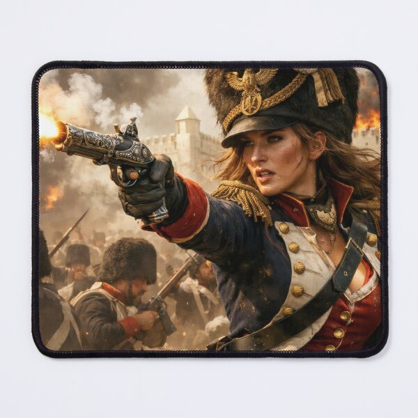 Item preview, Napoleonic Warrior Princess – Female Soldier Fantasy Wall Art with Flintlock Pistol designed and sold by Spiritveil.