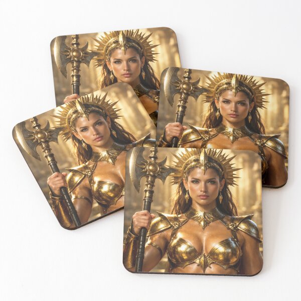 Item preview, Golden Sun Priestess – Radiant Warrior Fantasy Wall Art with Sacred Halberd designed and sold by Spiritveil.