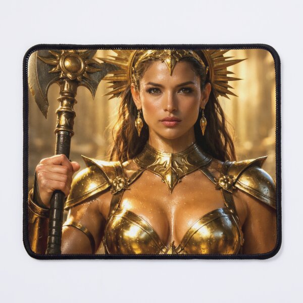 Item preview, Golden Sun Priestess – Radiant Warrior Fantasy Wall Art with Sacred Halberd designed and sold by Spiritveil.