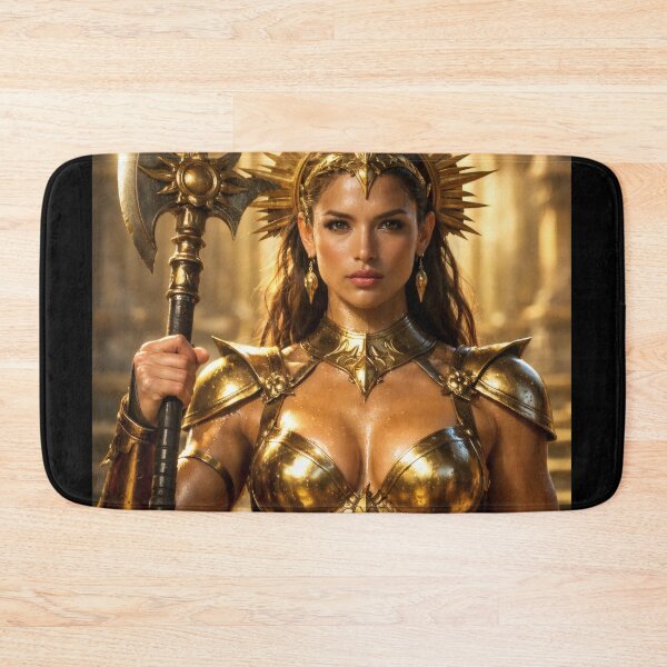 Item preview, Golden Sun Priestess – Radiant Warrior Fantasy Wall Art with Sacred Halberd designed and sold by Spiritveil.