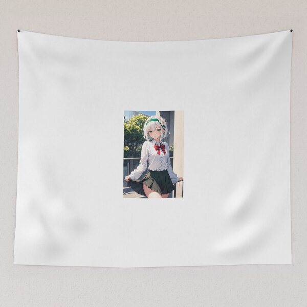 Item preview, Shizuka Kurogane Anime Girl – Short White Hair Schoolgirl Aesthetic Art designed and sold by iloveanimechibi.