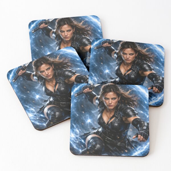 Item preview, Battle-Hardened Warrior Woman – Dark Fantasy Energy Sword Wall Art designed and sold by Spiritveil.