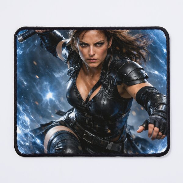 Item preview, Battle-Hardened Warrior Woman – Dark Fantasy Energy Sword Wall Art designed and sold by Spiritveil.