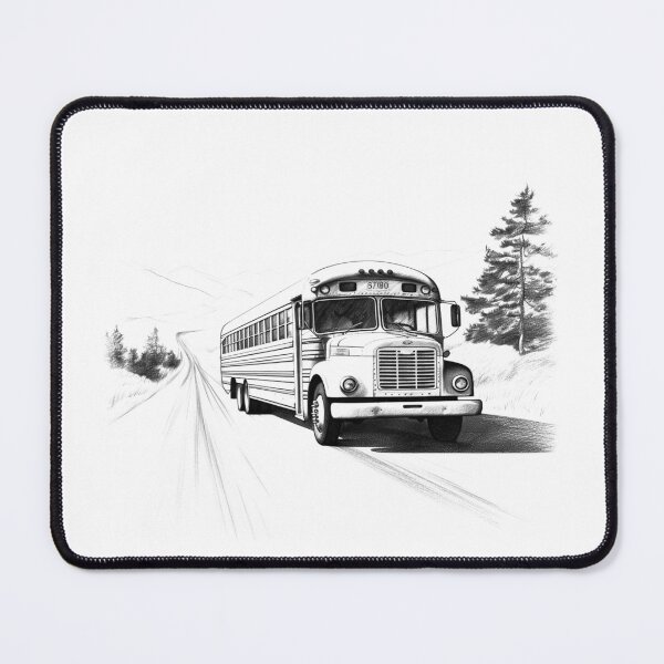 Item preview, Vintage School Bus on Country Road | Black and White Americana Travel Illustration designed and sold by inkoutninja.