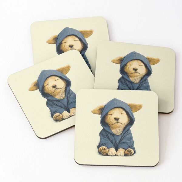 Item preview, Sleeping puppy in a blue hoodie – Cute cozy illustration designed and sold by Meiersbeste.