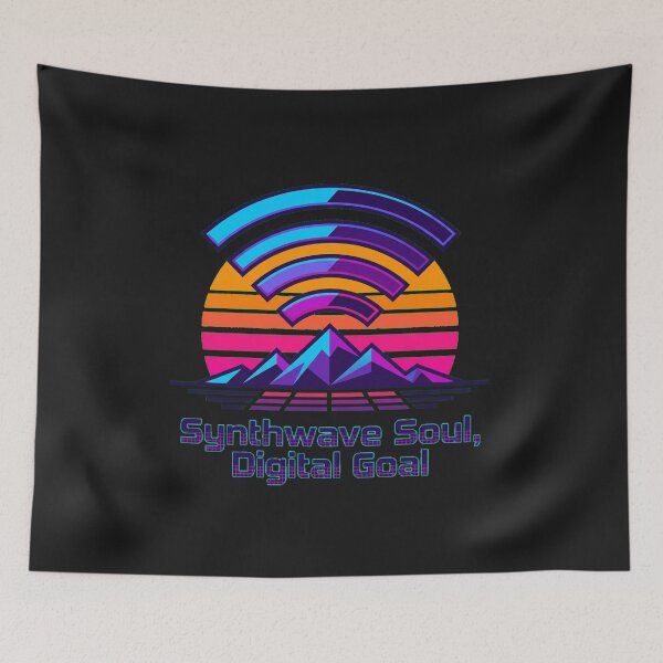 Item preview, Retro Wi-Fi Signal Sunset over Grid Mountains designed and sold by Thaivi Design.