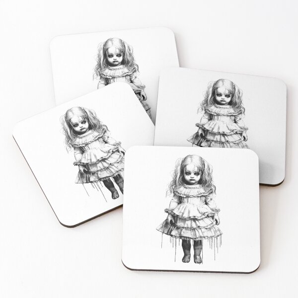 Item preview, Creepy Haunted Doll | Black and White Gothic Horror Illustration designed and sold by inkoutninja.