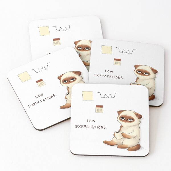 Item preview, Low Expectations Burnout Cat Design with Coffee designed and sold by Drawian Studio.