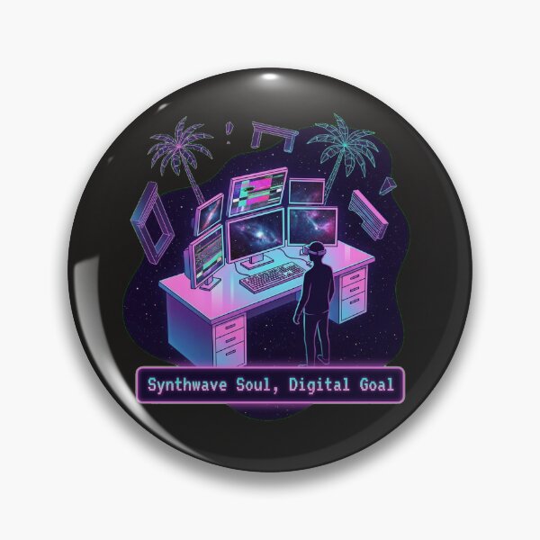 Item preview, Synthwave Soul, Digital Goal – Neon Cyberpunk Workspace Illustration designed and sold by Thaivi Design.