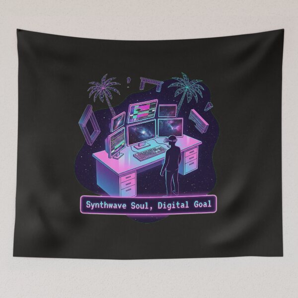 Item preview, Synthwave Soul, Digital Goal – Neon Cyberpunk Workspace Illustration designed and sold by Thaivi Design.