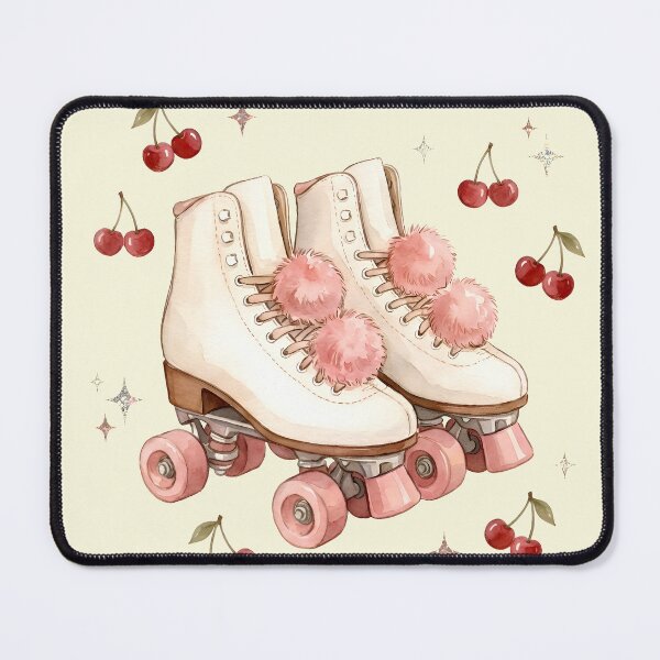 Item preview, Vintage Roller Skates Illustration with Pink Wheels and Cherry Details designed and sold by Imaginationbeyond.