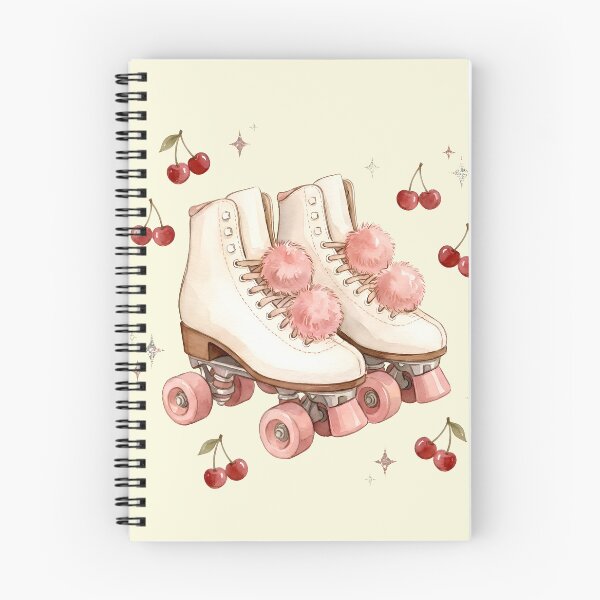 Item preview, Vintage Roller Skates Illustration with Pink Wheels and Cherry Details designed and sold by Imaginationbeyond.