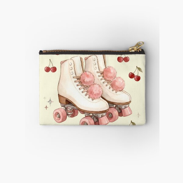 Item preview, Vintage Roller Skates Illustration with Pink Wheels and Cherry Details designed and sold by Imaginationbeyond.