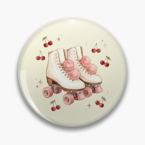 Item preview, Vintage Roller Skates Illustration with Pink Wheels and Cherry Details designed and sold by Imaginationbeyond.
