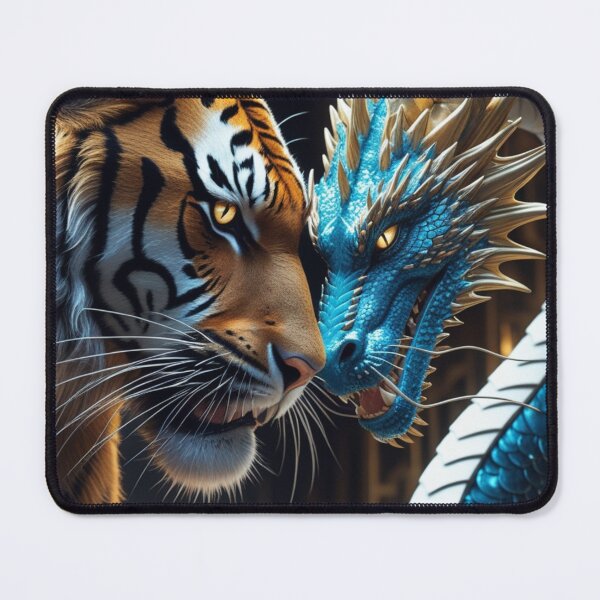 Item preview, Tiger and Dragon Battle Fantasy Art designed and sold by kharatsuchita.