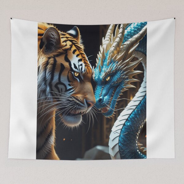 Item preview, Tiger and Dragon Battle Fantasy Art designed and sold by kharatsuchita.