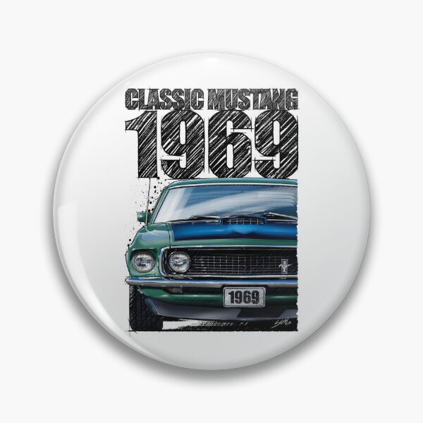 Item preview, 1969 Ford Mustang Mach 1 Silver Jade – Classic Muscle Car Front View Illustration designed and sold by Petrolhead T-Shirts and Art.