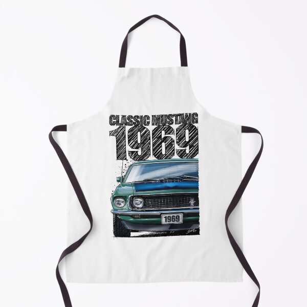 Item preview, 1969 Ford Mustang Mach 1 Silver Jade – Classic Muscle Car Front View Illustration designed and sold by Petrolhead T-Shirts and Art.