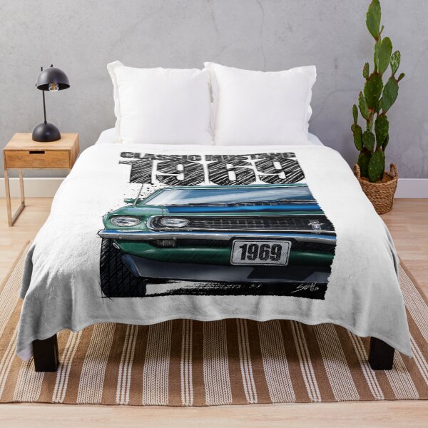 Item preview, 1969 Ford Mustang Mach 1 Silver Jade – Classic Muscle Car Front View Illustration designed and sold by Petrolhead T-Shirts and Art.