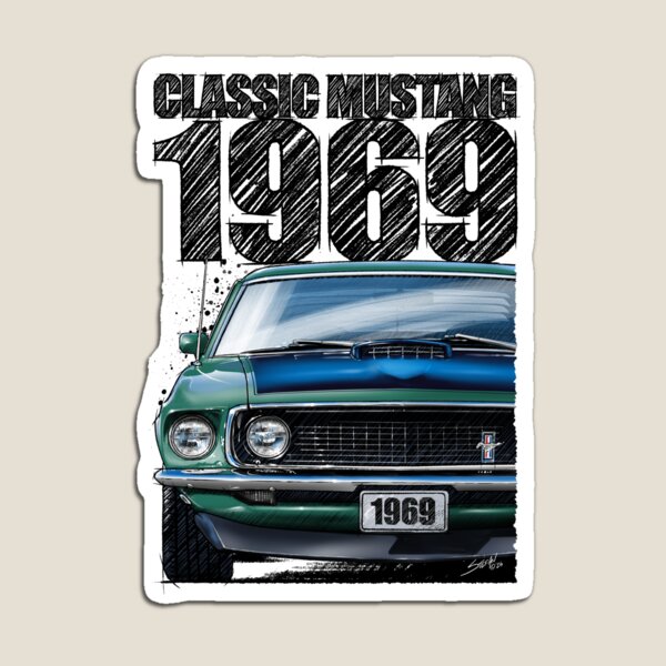 Item preview, 1969 Ford Mustang Mach 1 Silver Jade – Classic Muscle Car Front View Illustration designed and sold by Petrolhead T-Shirts and Art.