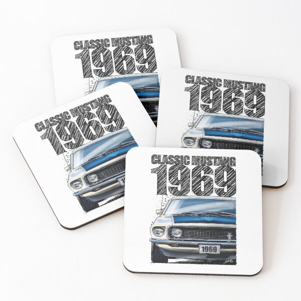 Item preview, 1969 Ford Mustang Mach 1 Wimbleton White – Classic Muscle Car Front View Illustration designed and sold by Petrolhead T-Shirts and Art.