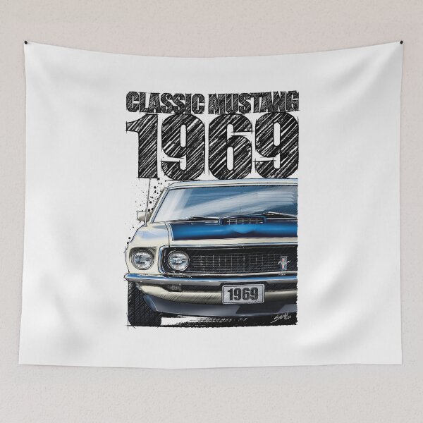 Item preview, 1969 Ford Mustang Mach 1 Wimbleton White – Classic Muscle Car Front View Illustration designed and sold by Petrolhead T-Shirts and Art.