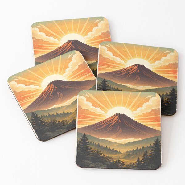 Item preview, Sunrise Volcano Retro Art | Vintage Mountain Landscape Volcano Design designed and sold by Globalcitytees.