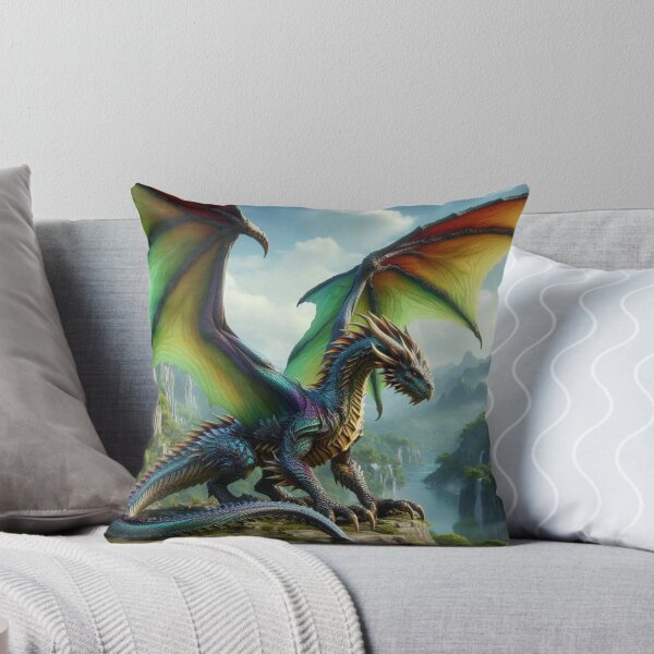 Artikelvorschau, Farbenfroher Drache auf einem Berggipfel – Fantasy-Kunst entworfen und verkauft von kharatsuchita.