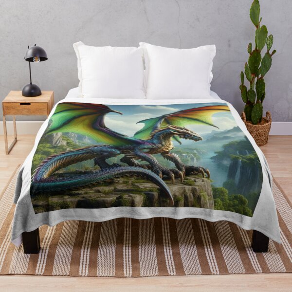 Artikelvorschau, Farbenfroher Drache auf einem Berggipfel – Fantasy-Kunst entworfen und verkauft von kharatsuchita.